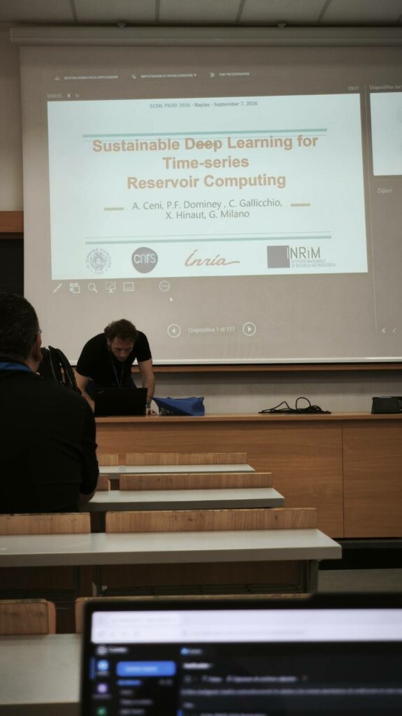 Diapositiva inicial de la ponencia «Sustainable Deep Learning for Time-series: Reservoir Computing» en ECML PKDD 2026
