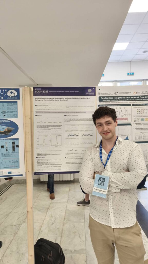 Fernando Moreno junto al póster de Deduce Data Solutions en la sesión de pósteres del taller SOMI-2026 de ECML PKDD 2026